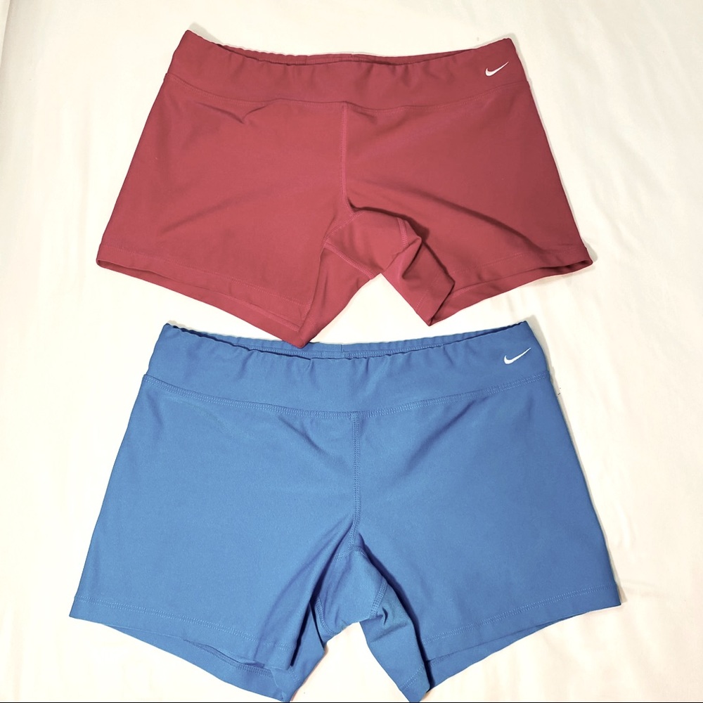Nike cranberry and blue exercise short.